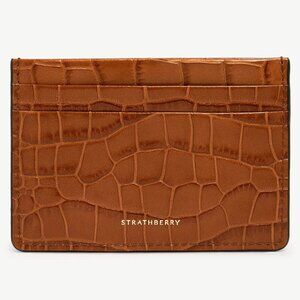 STRATHBERRY 3 Slot Cardholder in Croc-Embossed Leather Tan NWT